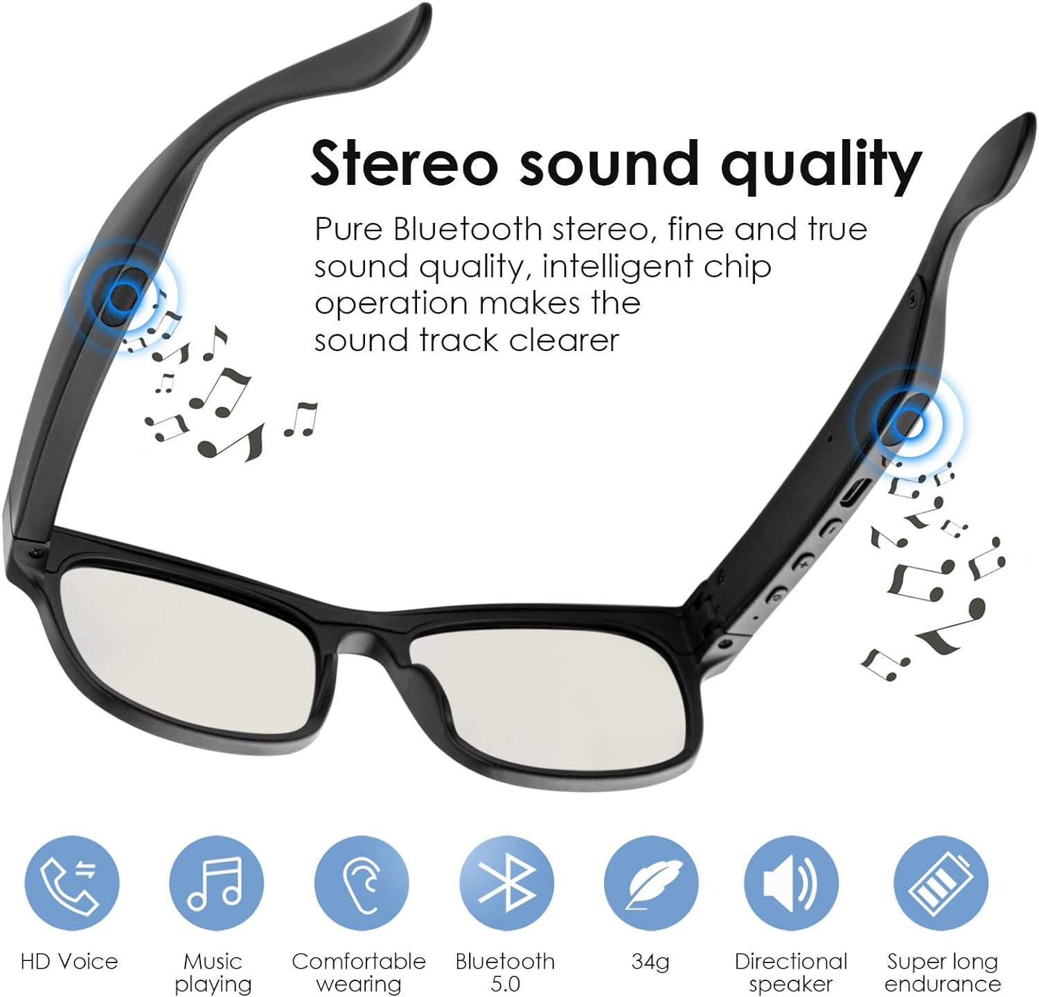 Wireless Smart Audio Glasses — Bluetooth Polarized Sunglasses, Waterproof IPX4