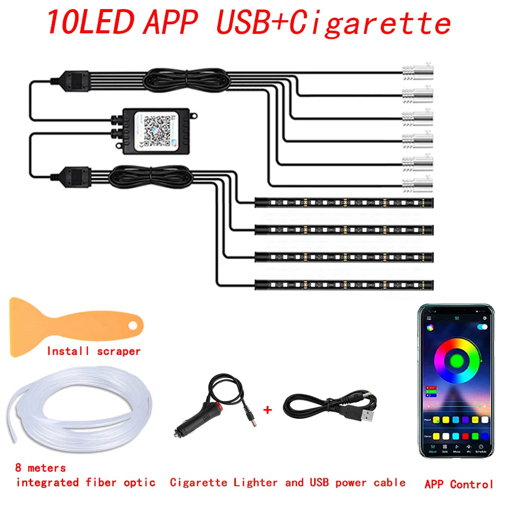 ✅ "RGB Neon Interior Car Lights — Fiber Optic Strip Kit with App & Remote Control for Ultimate Atmosphere"