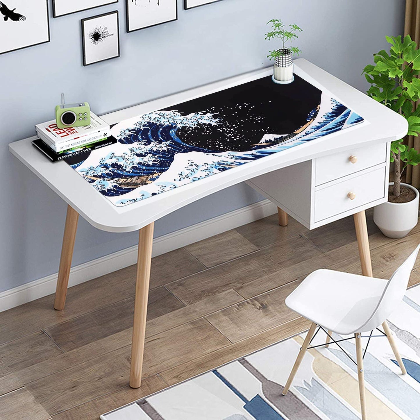 Oversized Japanese Wave Mouse Pad — Smooth, Anti-Slip Desk Mat for Gaming, Work & Home