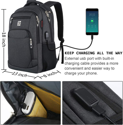 ⚡ Slim Anti-Theft Laptop Backpack — USB Charging, Water-Resistant, Fits 15.6", Travel & College Ready (Black)