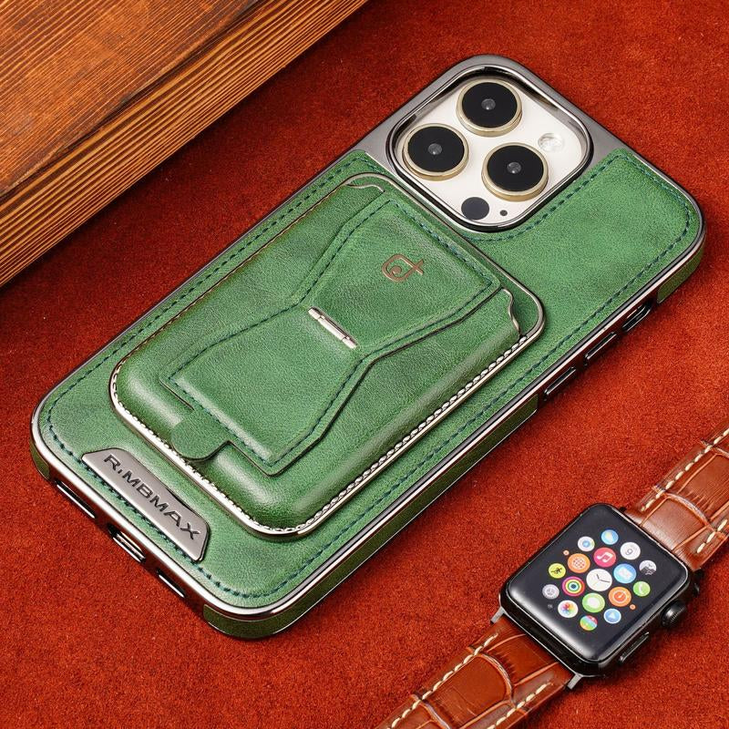 Slim Leather Magnetic Card Holder — Elegant 2-Card Business Wallet for iPhone 15/14/13/12 Pro Series