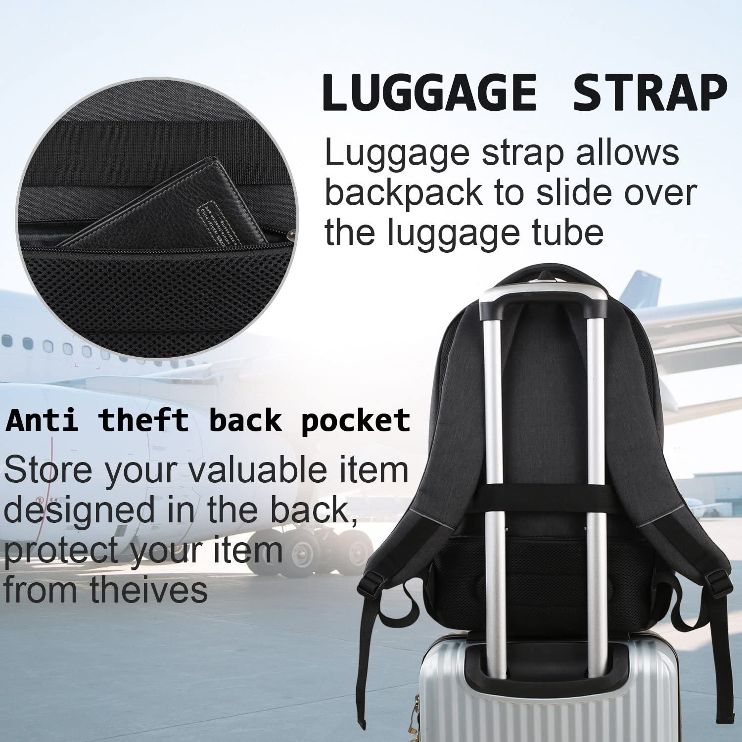⚡ Slim Anti-Theft Laptop Backpack — USB Charging, Water-Resistant, Fits 15.6", Travel & College Ready (Black)