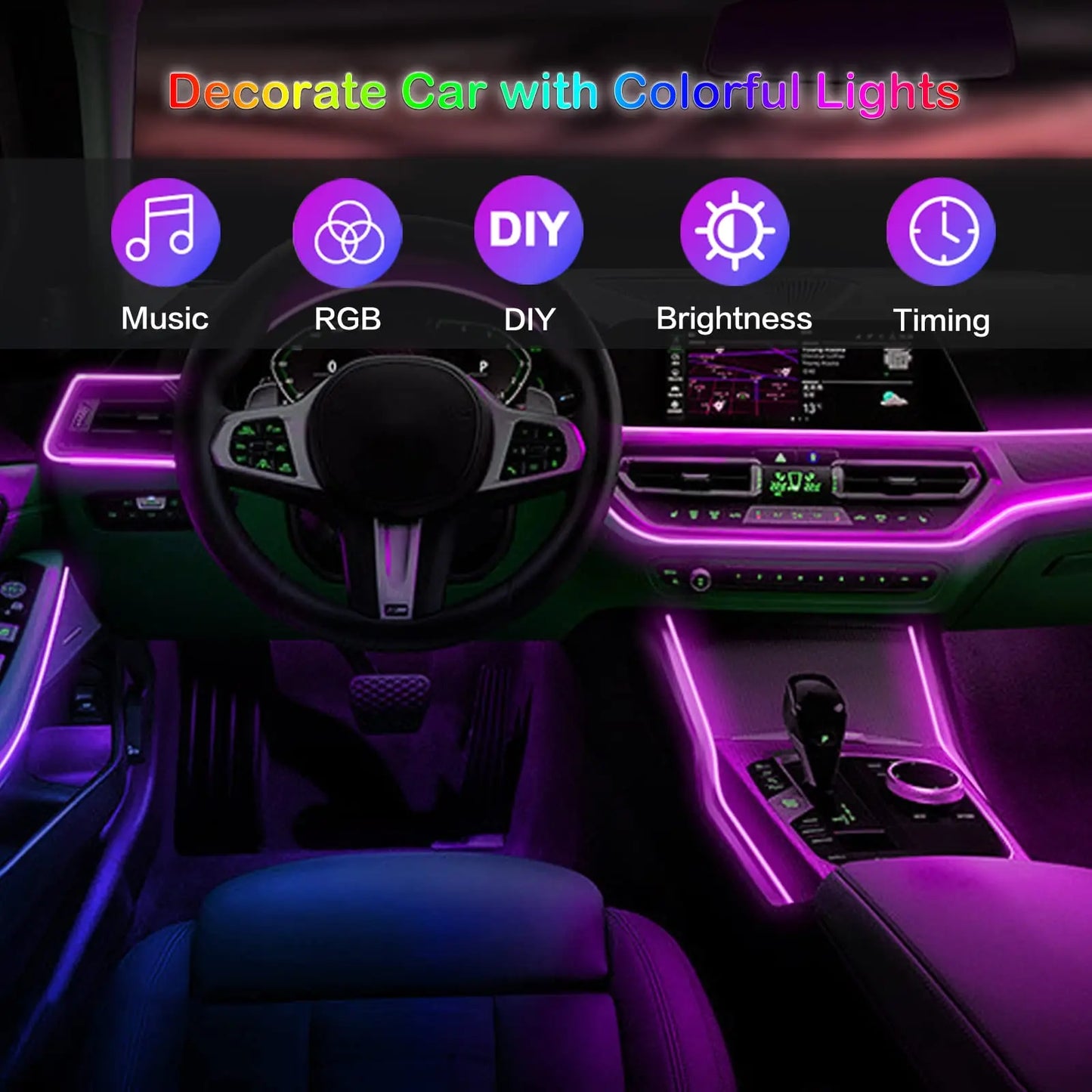 ✅ "RGB Neon Interior Car Lights — Fiber Optic Strip Kit with App & Remote Control for Ultimate Atmosphere"