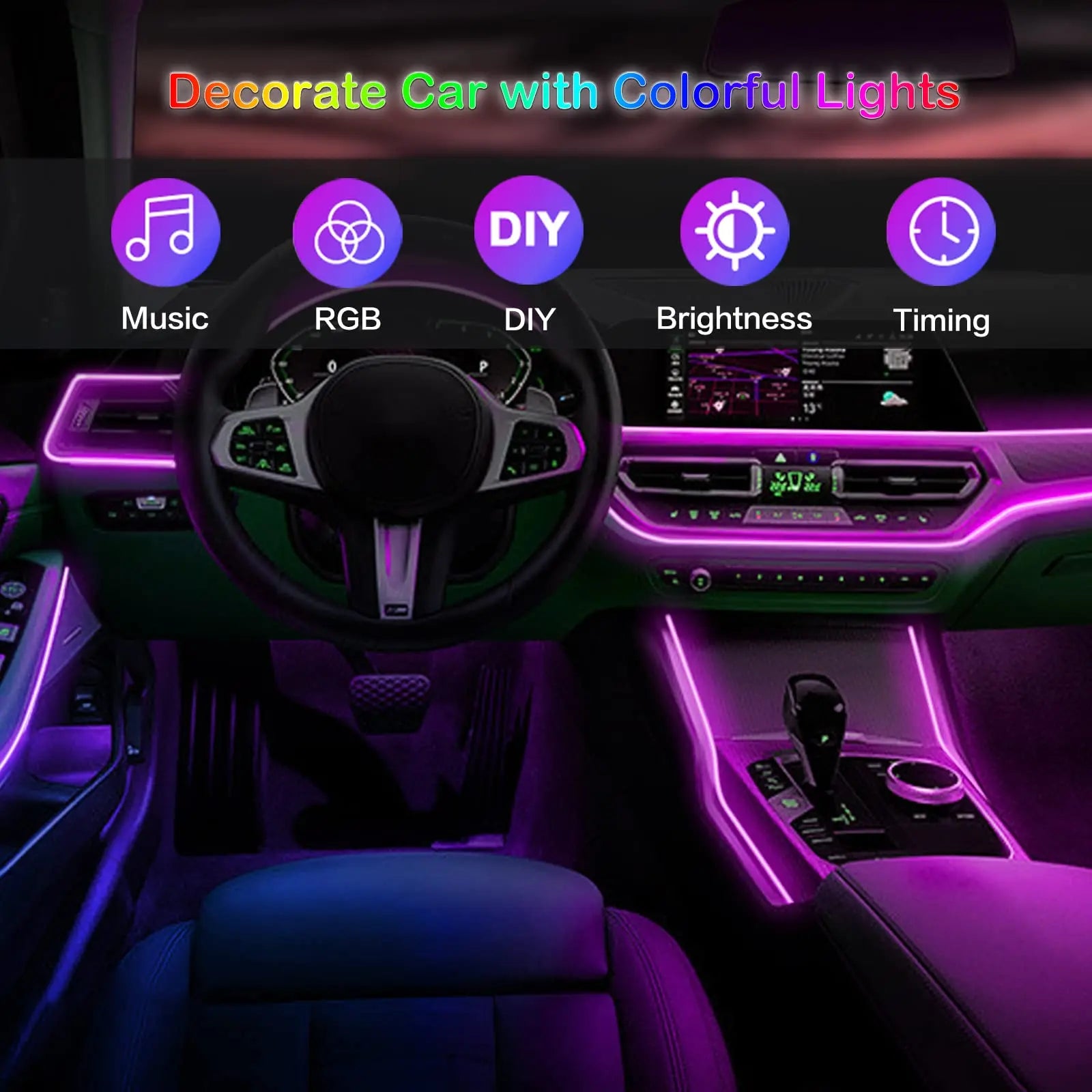 ✅ "RGB Neon Interior Car Lights — Fiber Optic Strip Kit with App & Remote Control for Ultimate Atmosphere"