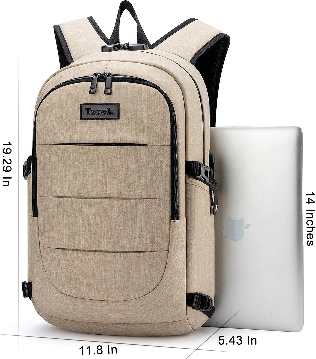 Anti-Theft Slim Laptop Backpack — Water-Resistant Travel Bag with USB Charging, Headphone Port & Lock, Fits 15.6'' Laptops (Gold)