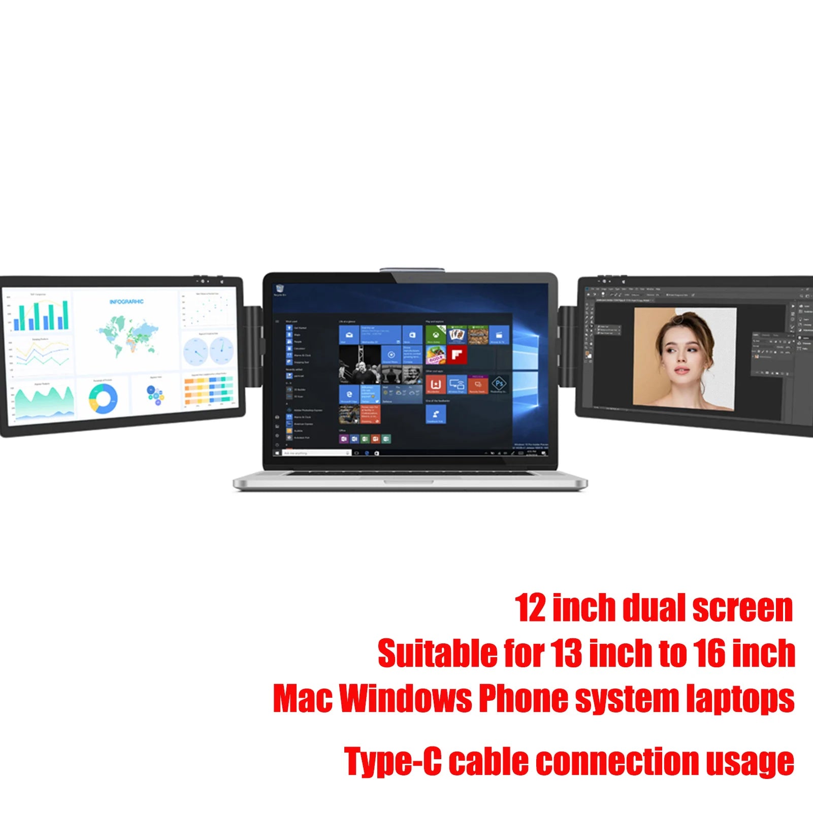 Portable 12'' Dual Monitor Extender — Full HD IPS Laptop Second Screen for MacBook, Huawei & PC