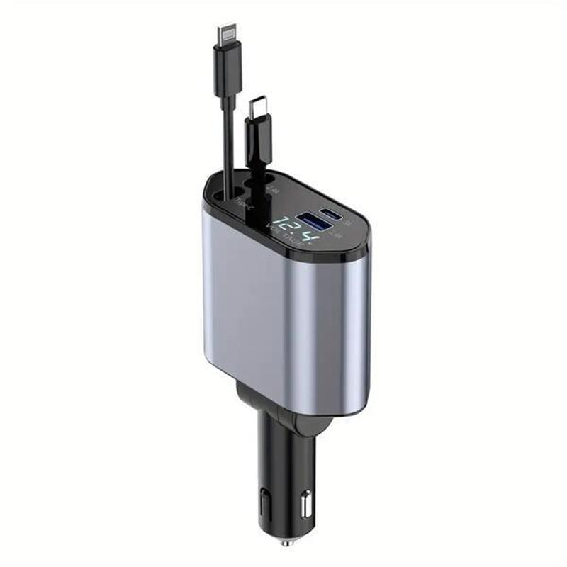 Ultimate 4-in-1 Retractable Car Charger — Fast Charge Your iPhone, Samsung & Google on the Go!