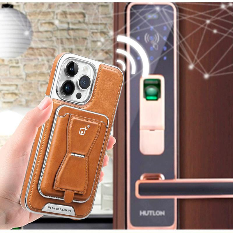 Slim Leather Magnetic Card Holder — Elegant 2-Card Business Wallet for iPhone 15/14/13/12 Pro Series