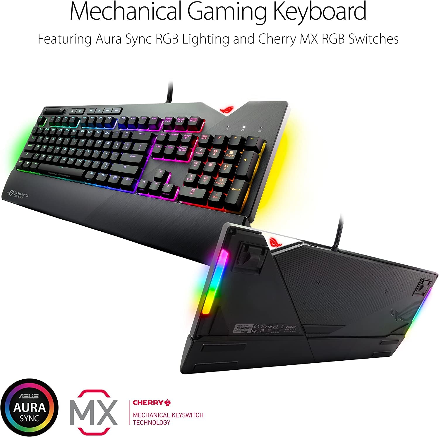 ROG Strix Flare — RGB Mechanical Gaming Keyboard with Cherry MX Brown Switches, Aura Sync, Customizable Badge & USB Pass-Through