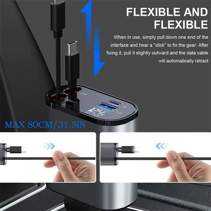 Ultimate 4-in-1 Retractable Car Charger — Fast Charge Your iPhone, Samsung & Google on the Go!
