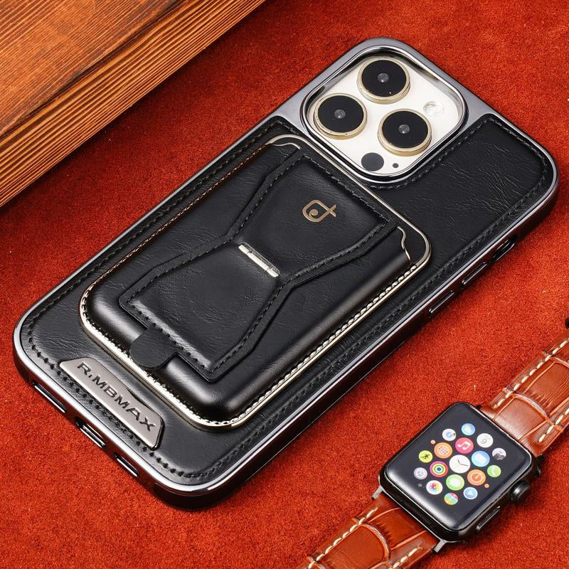 Slim Leather Magnetic Card Holder — Elegant 2-Card Business Wallet for iPhone 15/14/13/12 Pro Series