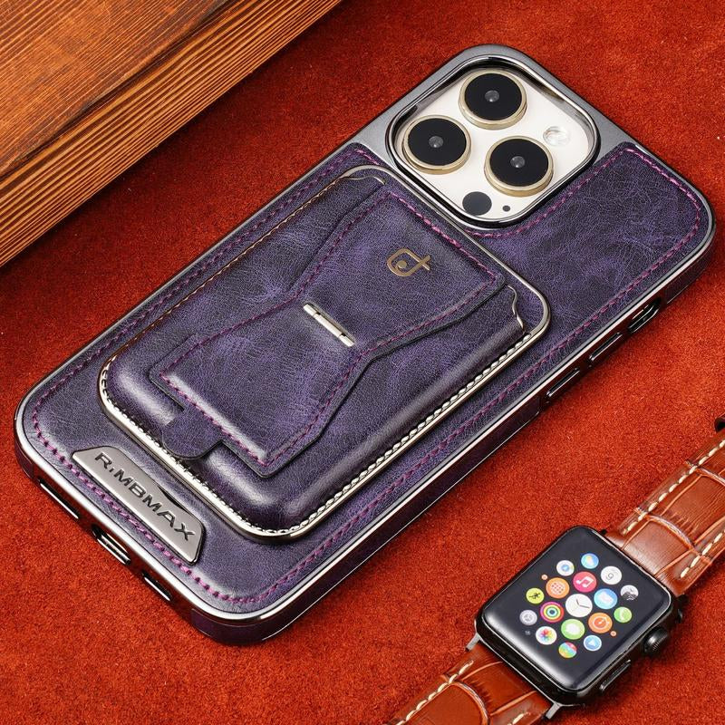Slim Leather Magnetic Card Holder — Elegant 2-Card Business Wallet for iPhone 15/14/13/12 Pro Series