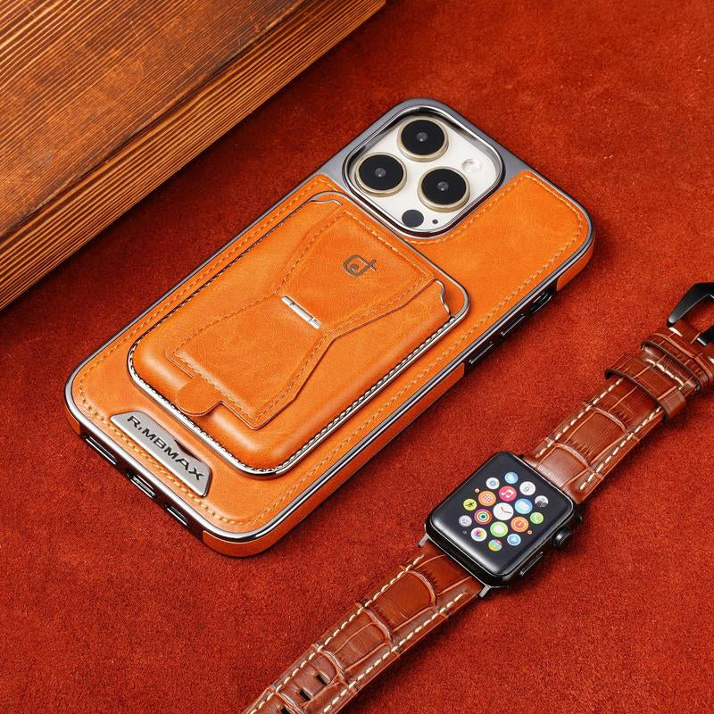 Slim Leather Magnetic Card Holder — Elegant 2-Card Business Wallet for iPhone 15/14/13/12 Pro Series