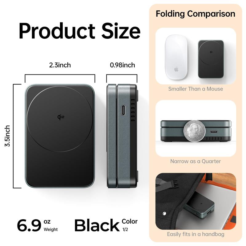 3-in-1 Foldable MagSafe Charging Stand — Qi2 Fast Wireless Charger for iPhone, AirPods & Watch + 30W Adapter