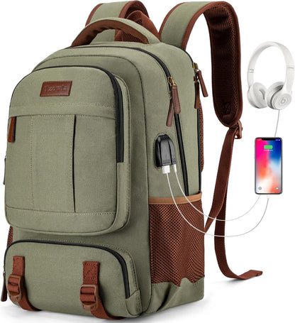 Travel Canvas Laptop Backpack — Fits 15.6'' Laptops, USB Charging Port, Stylish Work & School Bag for Men & Women (Dark Grey)
