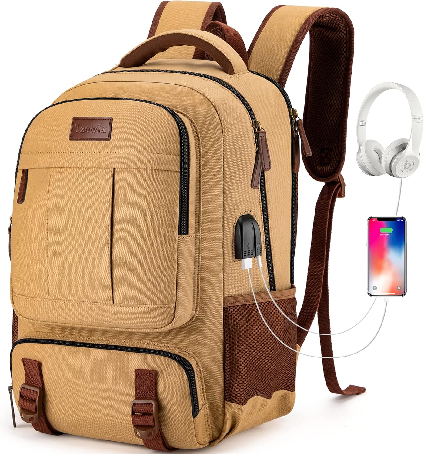 Travel Canvas Laptop Backpack — Fits 15.6'' Laptops, USB Charging Port, Stylish Work & School Bag for Men & Women (Dark Grey)