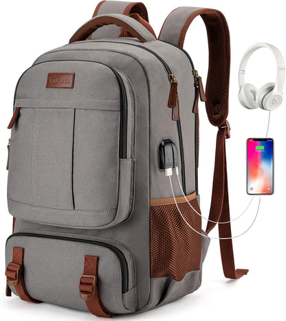Travel Canvas Laptop Backpack — Fits 15.6'' Laptops, USB Charging Port, Stylish Work & School Bag for Men & Women (Dark Grey)
