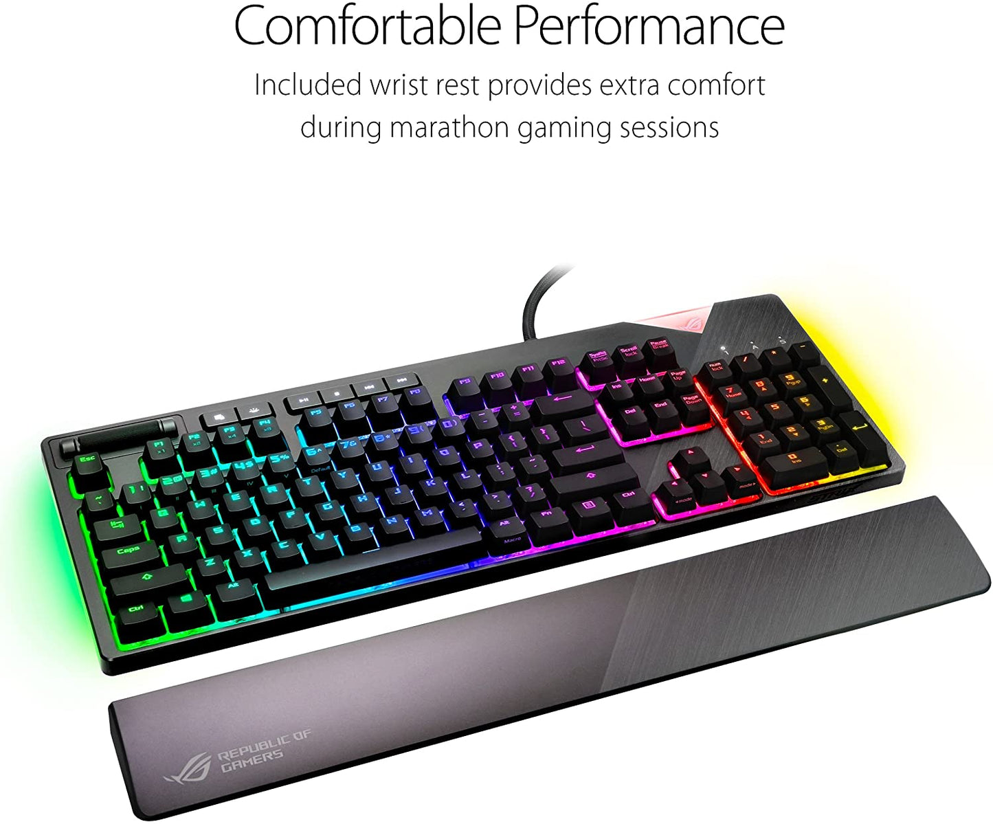 ROG Strix Flare — RGB Mechanical Gaming Keyboard with Cherry MX Brown Switches, Aura Sync, Customizable Badge & USB Pass-Through