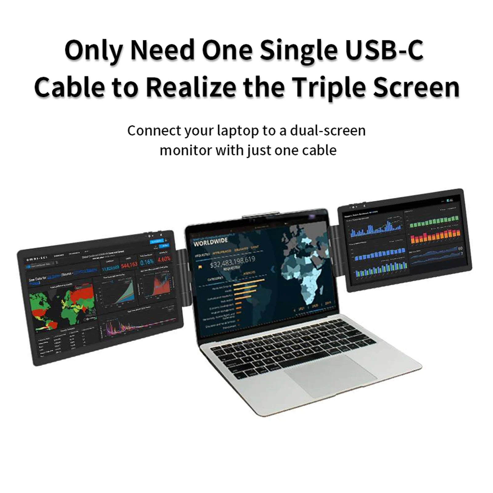Portable 12'' Dual Monitor Extender — Full HD IPS Laptop Second Screen for MacBook, Huawei & PC