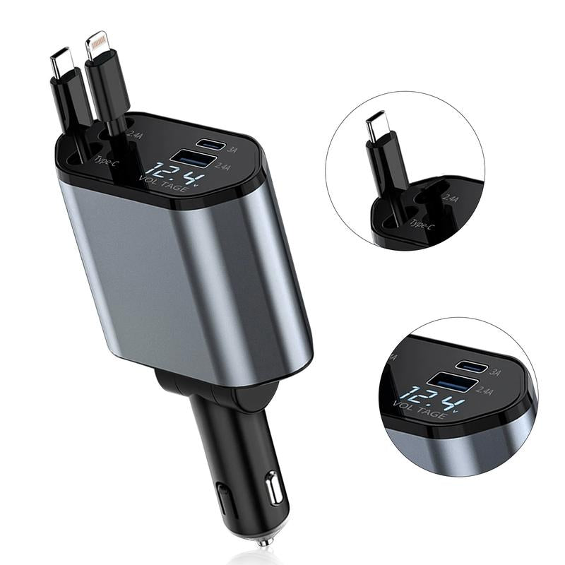Ultimate 4-in-1 Retractable Car Charger — Fast Charge Your iPhone, Samsung & Google on the Go!