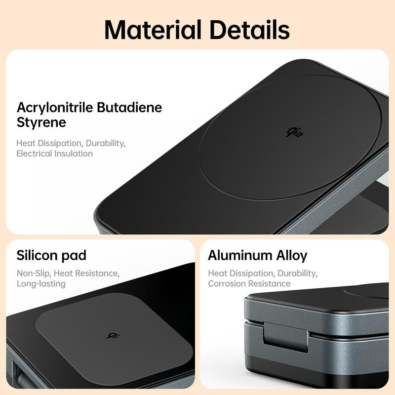 3-in-1 Foldable MagSafe Charging Stand — Qi2 Fast Wireless Charger for iPhone, AirPods & Watch + 30W Adapter