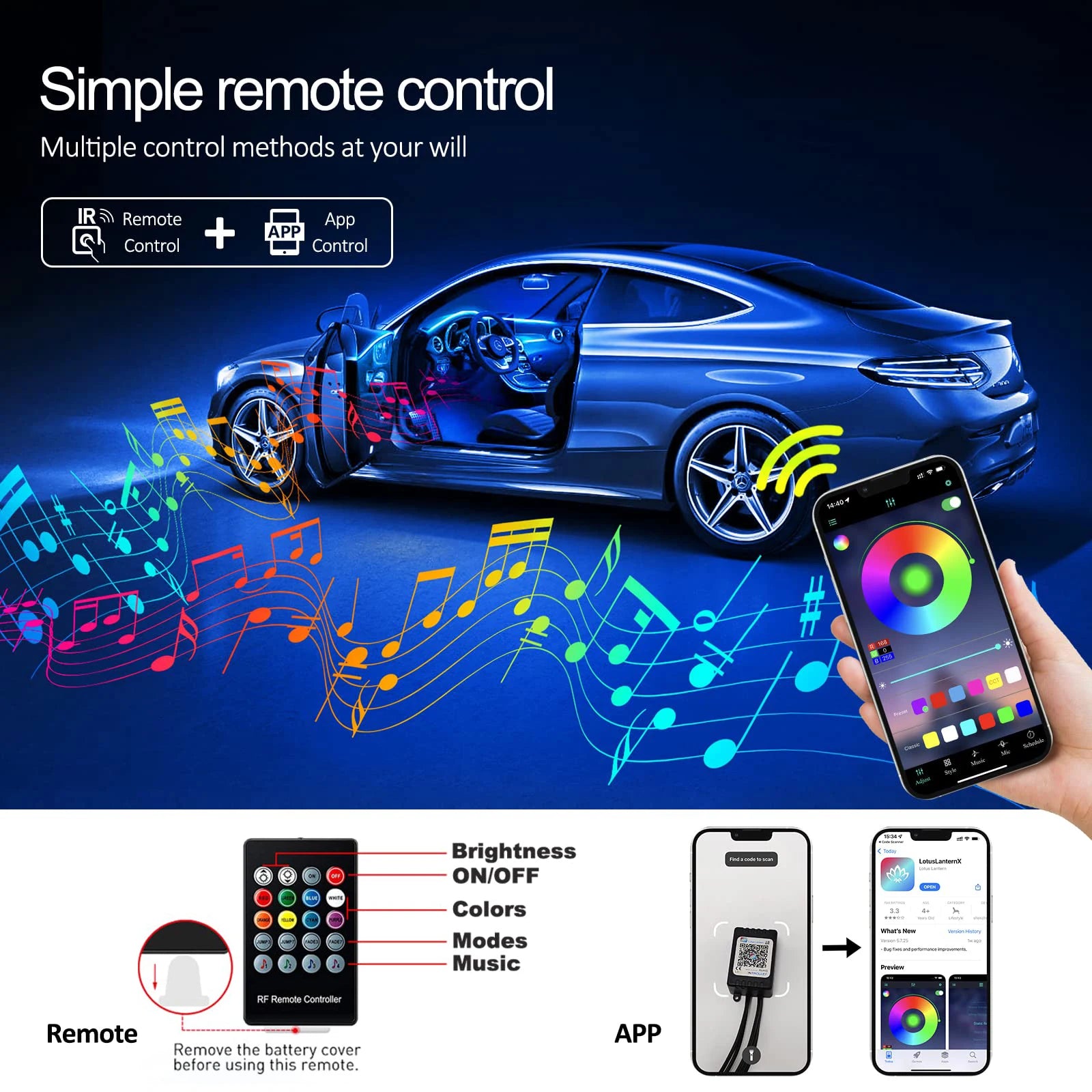 ✅ "RGB Neon Interior Car Lights — Fiber Optic Strip Kit with App & Remote Control for Ultimate Atmosphere"