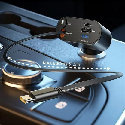 Ultimate 4-in-1 Retractable Car Charger — Fast Charge Your iPhone, Samsung & Google on the Go!
