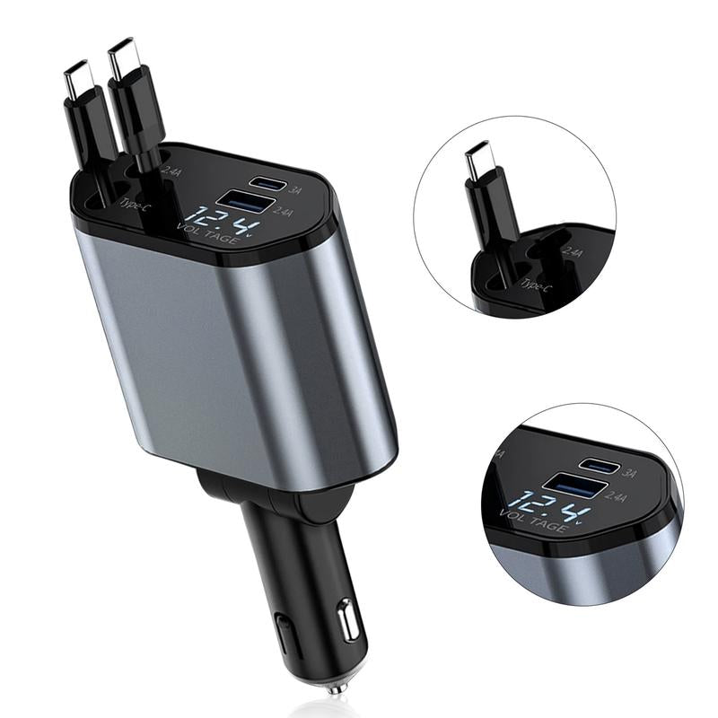 Ultimate 4-in-1 Retractable Car Charger — Fast Charge Your iPhone, Samsung & Google on the Go!