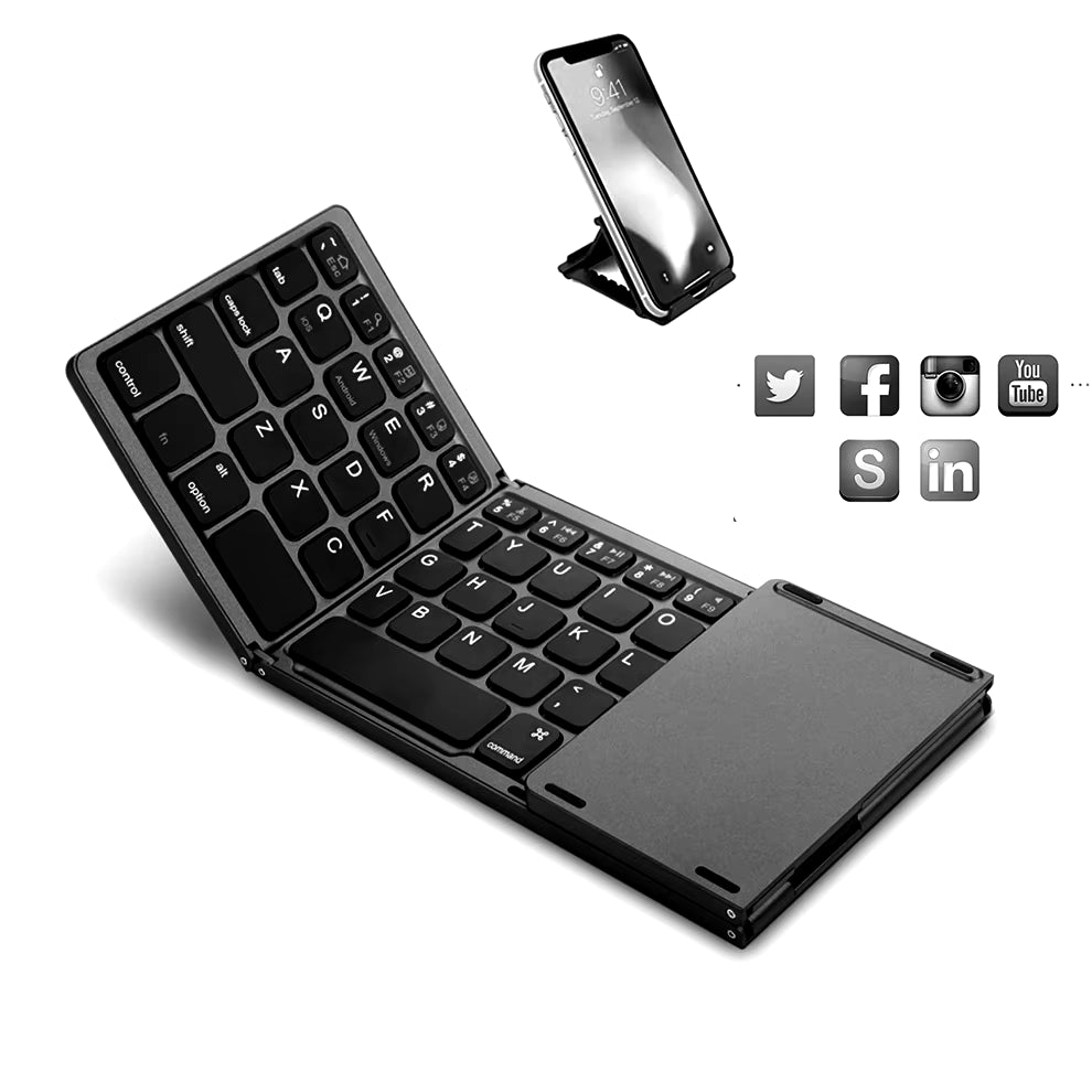 Ultra-Slim Foldable Bluetooth Keyboard — Built-In Touchpad, Rechargeable, Perfect for Tablets & Laptops