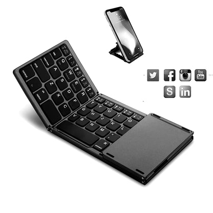 Ultra-Slim Foldable Bluetooth Keyboard — Built-In Touchpad, Rechargeable, Perfect for Tablets & Laptops