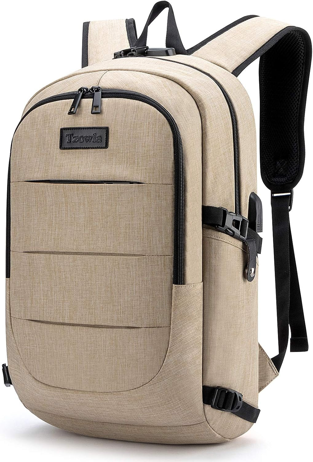 Anti-Theft Slim Laptop Backpack — Water-Resistant Travel Bag with USB Charging, Headphone Port & Lock, Fits 15.6'' Laptops (Gold)