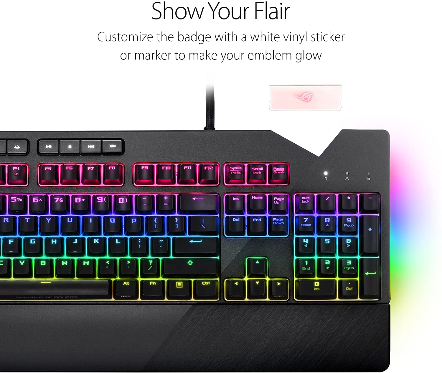 ROG Strix Flare — RGB Mechanical Gaming Keyboard with Cherry MX Brown Switches, Aura Sync, Customizable Badge & USB Pass-Through