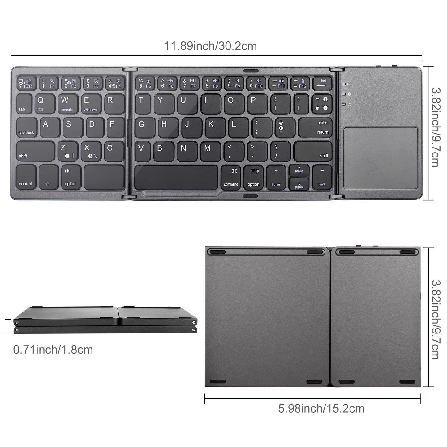 Ultra-Slim Foldable Bluetooth Keyboard — Built-In Touchpad, Rechargeable, Perfect for Tablets & Laptops
