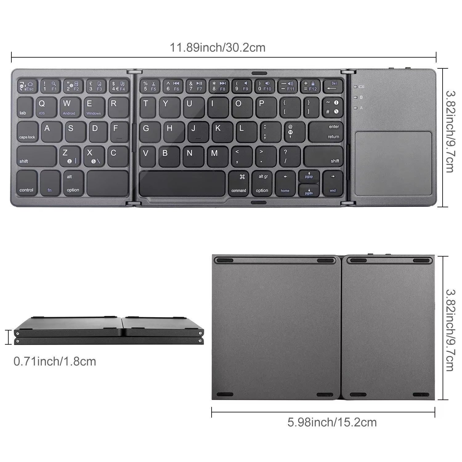 Ultra-Slim Foldable Bluetooth Keyboard — Built-In Touchpad, Rechargeable, Perfect for Tablets & Laptops
