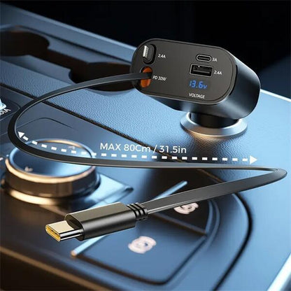 Ultimate 4-in-1 Retractable Car Charger — Fast Charge Your iPhone, Samsung & Google on the Go!