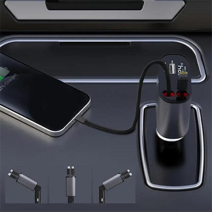 Ultimate 4-in-1 Retractable Car Charger — Fast Charge Your iPhone, Samsung & Google on the Go!