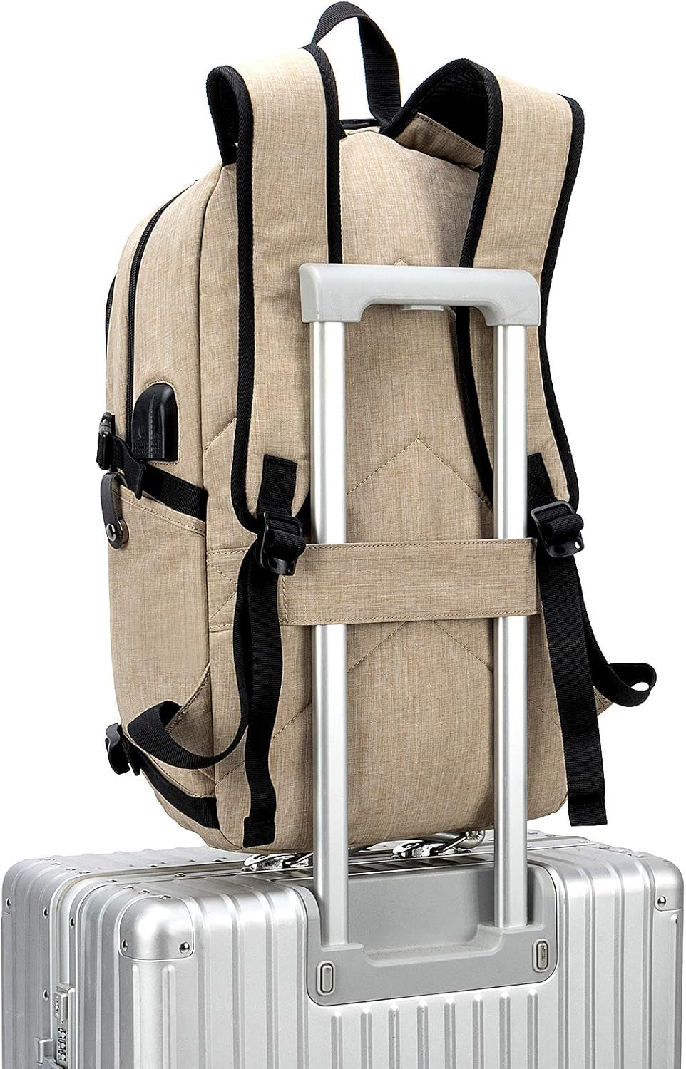 Anti-Theft Slim Laptop Backpack — Water-Resistant Travel Bag with USB Charging, Headphone Port & Lock, Fits 15.6'' Laptops (Gold)