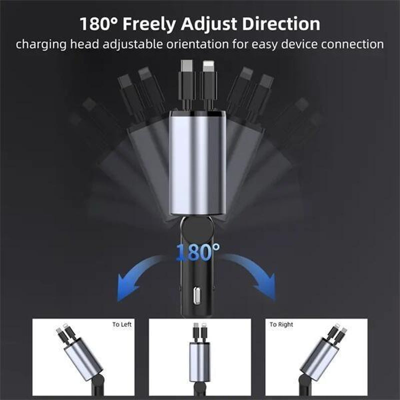 Ultimate 4-in-1 Retractable Car Charger — Fast Charge Your iPhone, Samsung & Google on the Go!