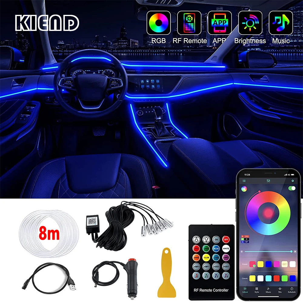✅ "RGB Neon Interior Car Lights — Fiber Optic Strip Kit with App & Remote Control for Ultimate Atmosphere"