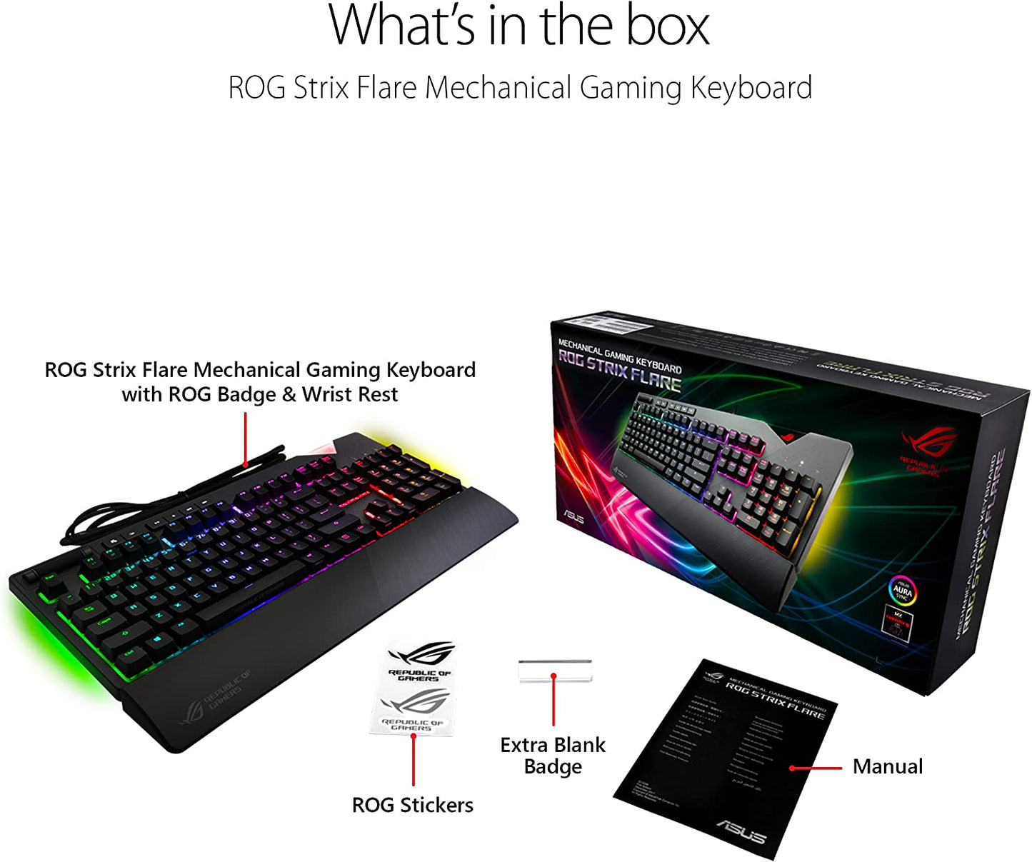 ROG Strix Flare — RGB Mechanical Gaming Keyboard with Cherry MX Brown Switches, Aura Sync, Customizable Badge & USB Pass-Through