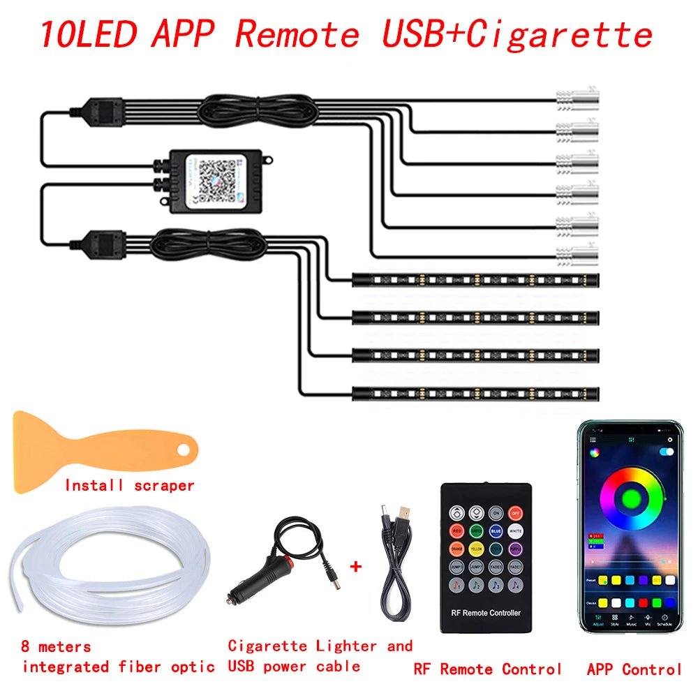 ✅ "RGB Neon Interior Car Lights — Fiber Optic Strip Kit with App & Remote Control for Ultimate Atmosphere"