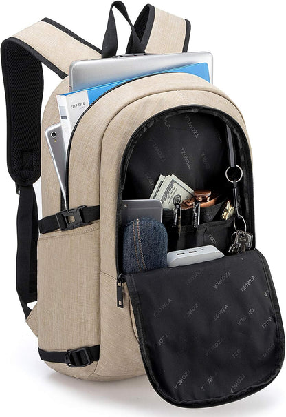 Anti-Theft Slim Laptop Backpack — Water-Resistant Travel Bag with USB Charging, Headphone Port & Lock, Fits 15.6'' Laptops (Gold)