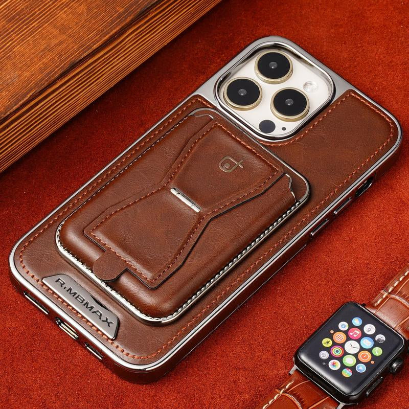 Slim Leather Magnetic Card Holder — Elegant 2-Card Business Wallet for iPhone 15/14/13/12 Pro Series