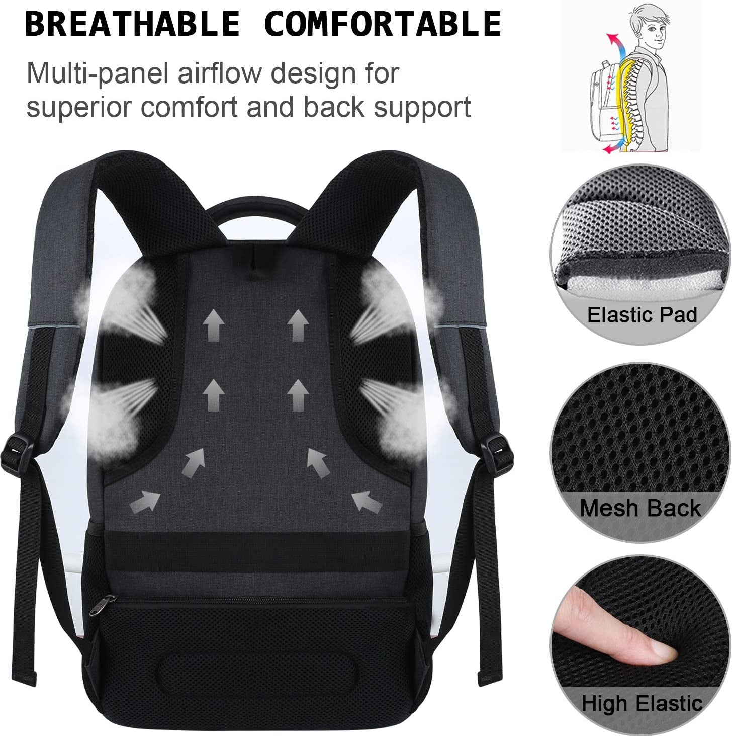 ⚡ Slim Anti-Theft Laptop Backpack — USB Charging, Water-Resistant, Fits 15.6", Travel & College Ready (Black)