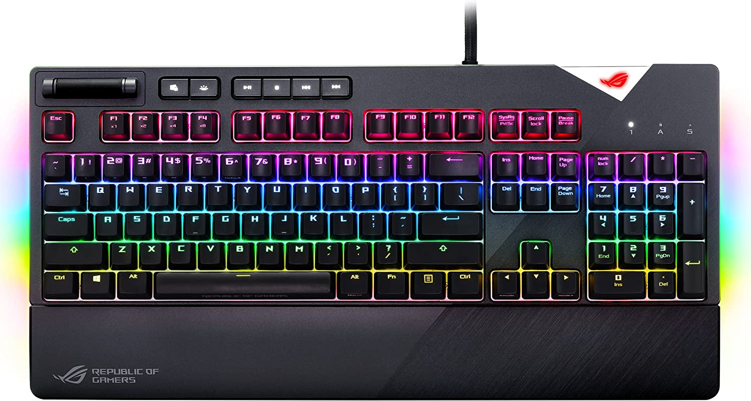 ROG Strix Flare — RGB Mechanical Gaming Keyboard with Cherry MX Brown Switches, Aura Sync, Customizable Badge & USB Pass-Through