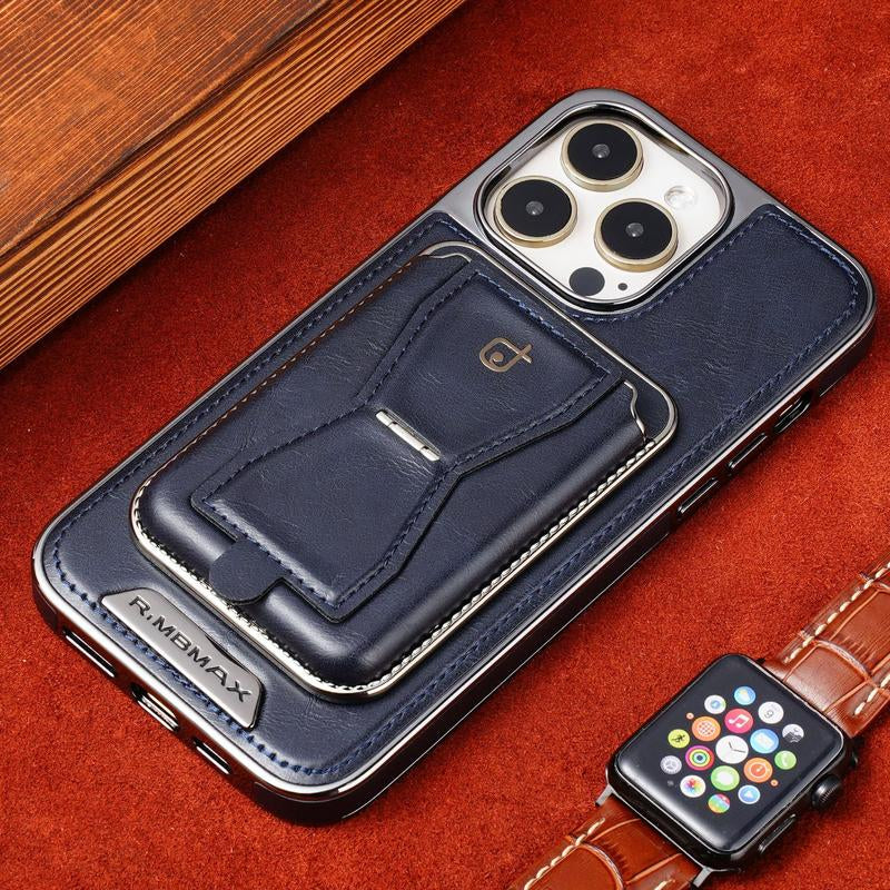 Slim Leather Magnetic Card Holder — Elegant 2-Card Business Wallet for iPhone 15/14/13/12 Pro Series